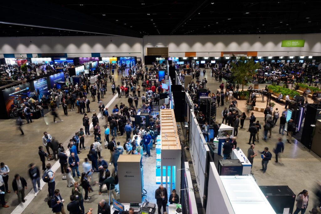 Attendees filling the expo hall at the 2025 OCP Global Summit