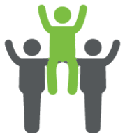 Person lifted up by two others in celebration